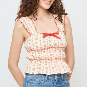 Sim & Sam Floral Ruffle Sleeveless Blouse Tank Top Cream Red Size Large